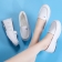 女鞋秋季2022新款气垫护士鞋女士单鞋女坡跟舒适平底工作小白鞋女（2双起拍）